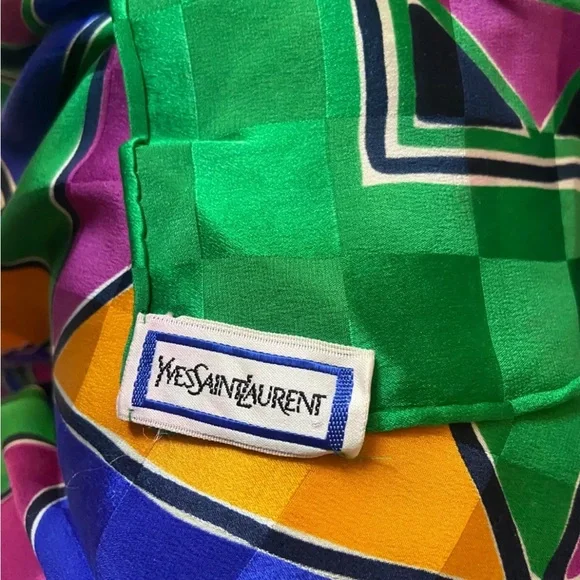 Vintage YSL Yves Saint Laurent Geometric PatternSilk Scarf 33"